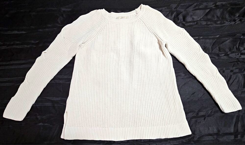 LOFT Womens Cream Cotton Blend Open Cut Out Cable Knit Raglan Sleeve Sweater M